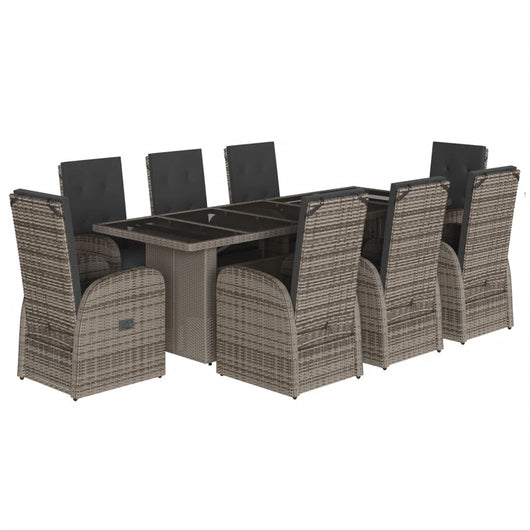 Set da Pranzo da Giardino 9 pz con Cuscini in Polyrattan Grigio 3277603