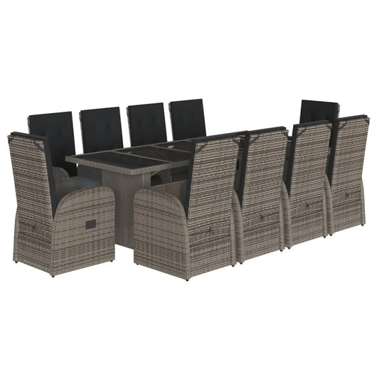 Set da Pranzo da Giardino 11pz con Cuscini in Polyrattan Grigio 3277604