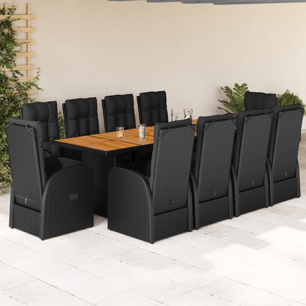 Set da Pranzo da Giardino 11 pz con Cuscini in Polyrattan Nero 3277631