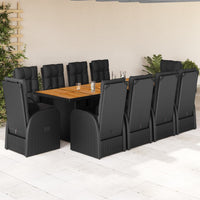Set da Pranzo da Giardino 11 pz con Cuscini in Polyrattan Nero 3277634