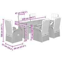 Set da Pranzo da Giardino 7 pz Nero con Cuscini in Polyrattan 3277645