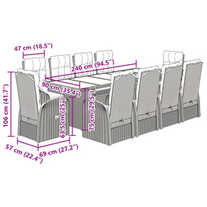 Set da Pranzo da Giardino 11 pz con Cuscini in Polyrattan Nero 3277655