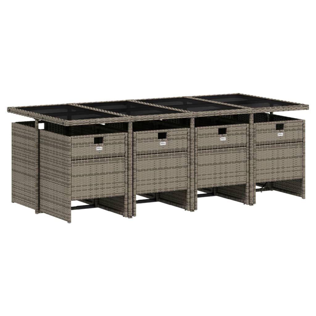 Set da Pranzo da Giardino 9 pz con Cuscini in Polyrattan Grigio 3277687
