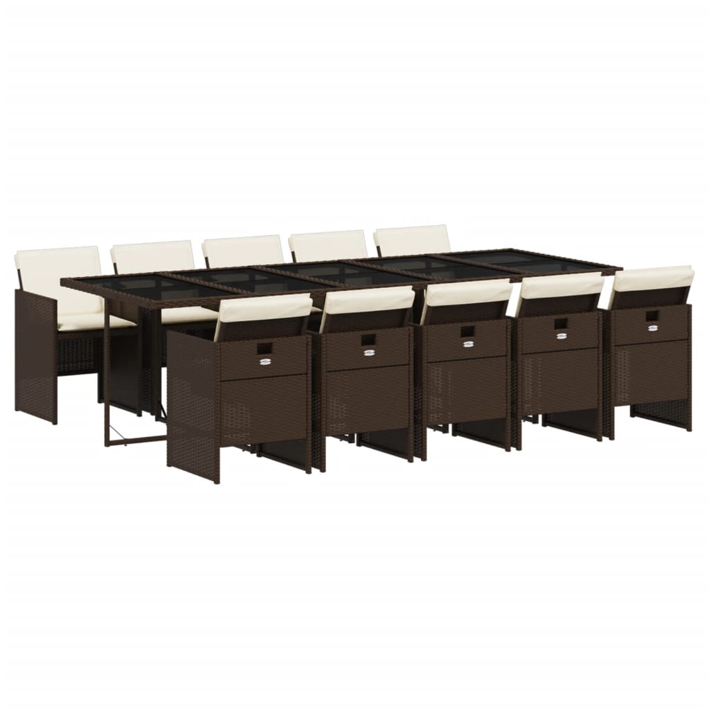 Set da Pranzo da Giardino 11 pz con Cuscini Polyrattan Marrone 3277700