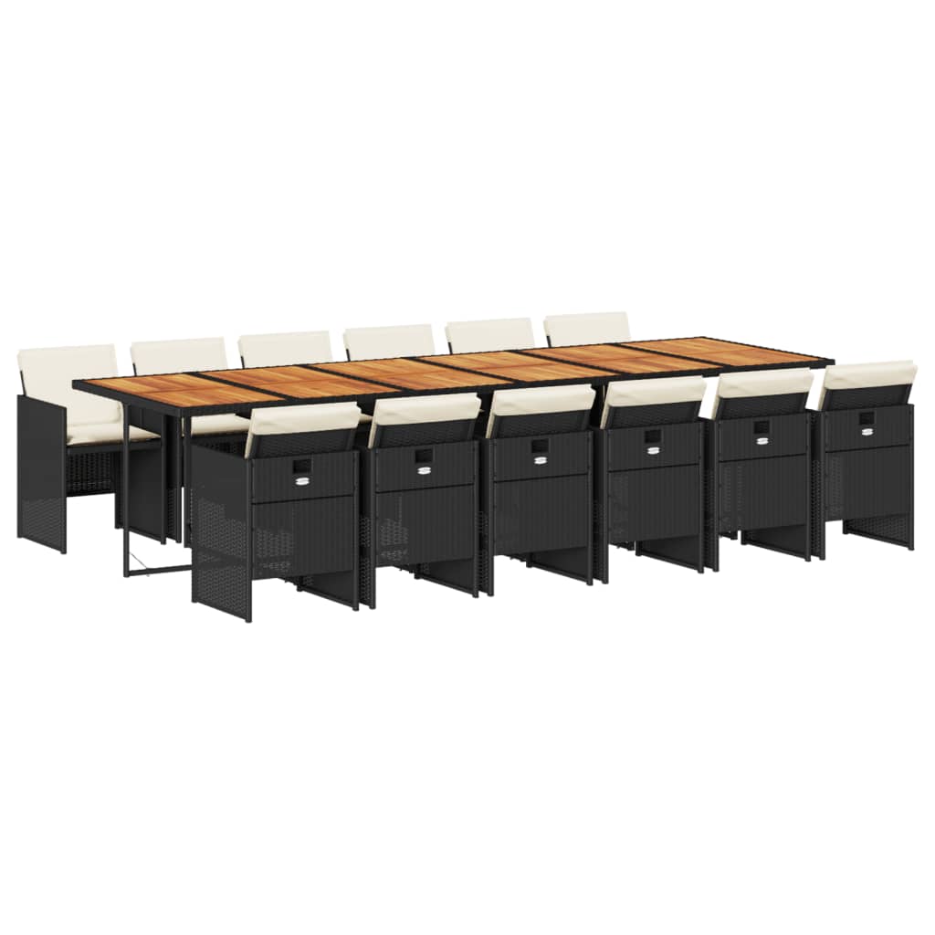 Set da Pranzo da Giardino 13pz con Cuscini Nero in Polyrattan 3277718