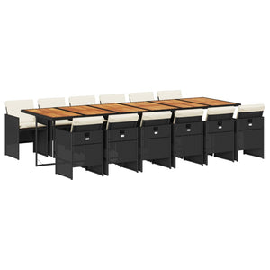 Set da Pranzo da Giardino 13pz con Cuscini Nero in Polyrattan 3277718