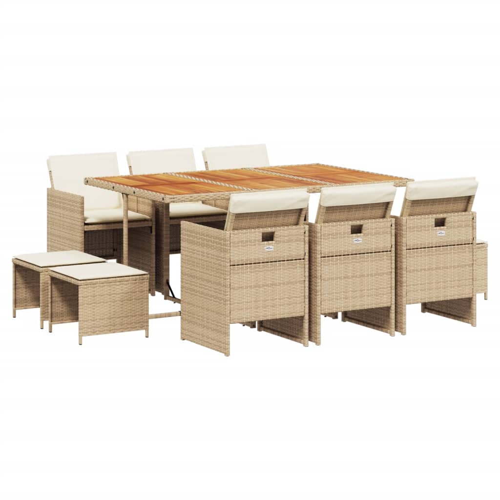 Set da Pranzo da Giardino 11 pz con Cuscini Beige in Polyrattan 3277743