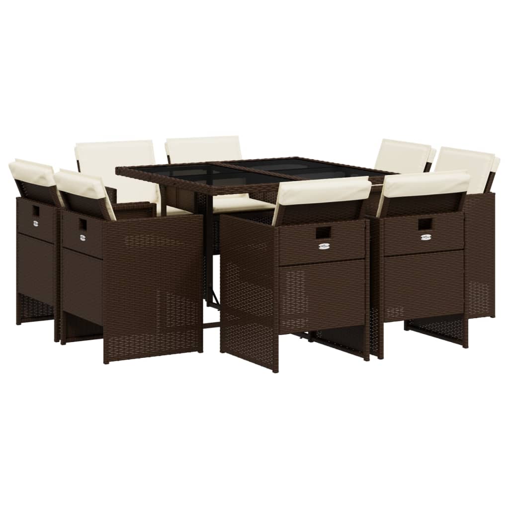 Set da Pranzo da Giardino 9pz con Cuscini Marrone in Polyrattan 3277784