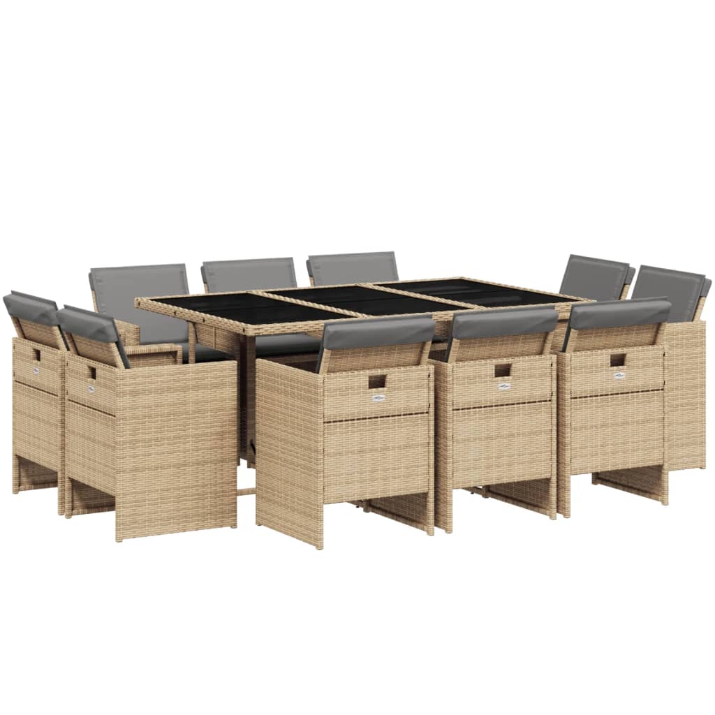 Set Pranzo da Giardino 11 pz con Cuscini Beige Misto Polyrattan 3277799
