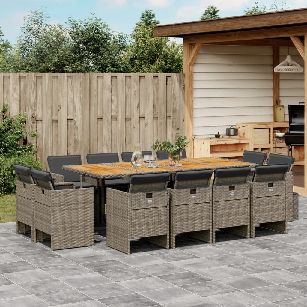 Set da Pranzo da Giardino 13pz con Cuscini Grigio in Polyrattan 3277813