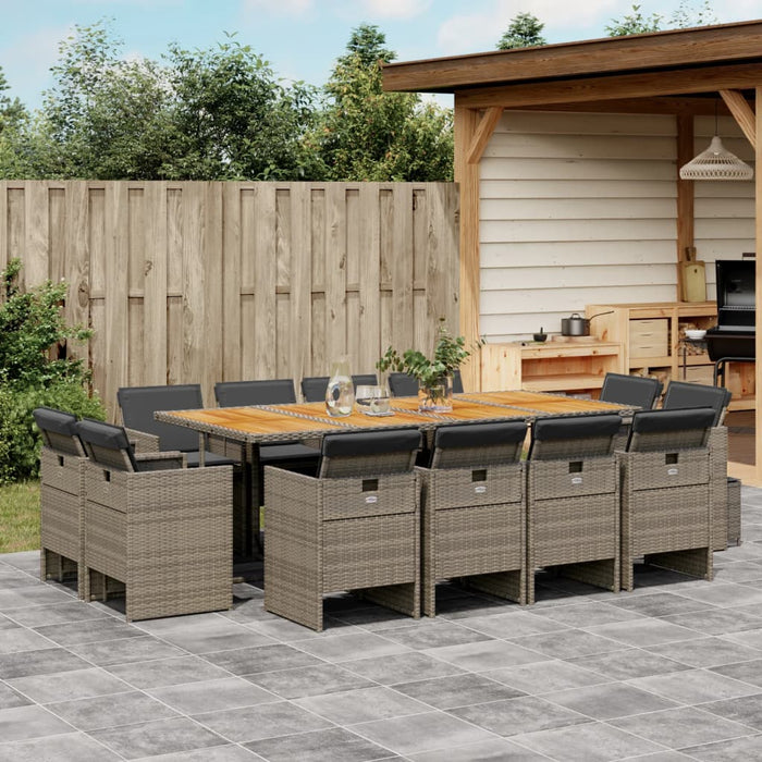 Set da Pranzo da Giardino 13pz con Cuscini Grigio in Polyrattan 3277813