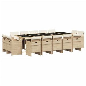 Set da Pranzo da Giardino 15 pz con Cuscini Beige in Polyrattan 3277821