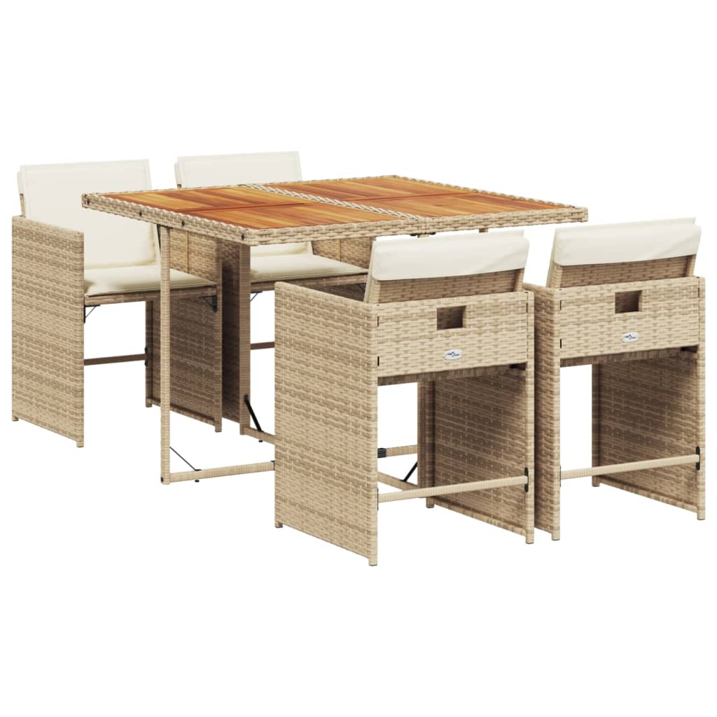 Set da Pranzo da Giardino 5 pz con Cuscini Beige in Polyrattan 3277851