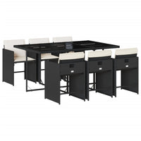 Set da Pranzo da Giardino 7 pz Nero con Cuscini in Polyrattan 3277853
