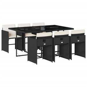 Set da Pranzo da Giardino 7 pz Nero con Cuscini in Polyrattan 3277853
