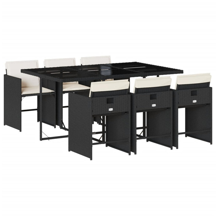 Set da Pranzo da Giardino 7 pz Nero con Cuscini in Polyrattan 3277853