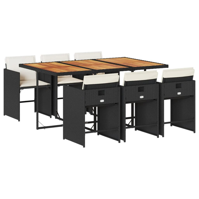 Set da Pranzo da Giardino 7 pz Nero con Cuscini in Polyrattan 3277862