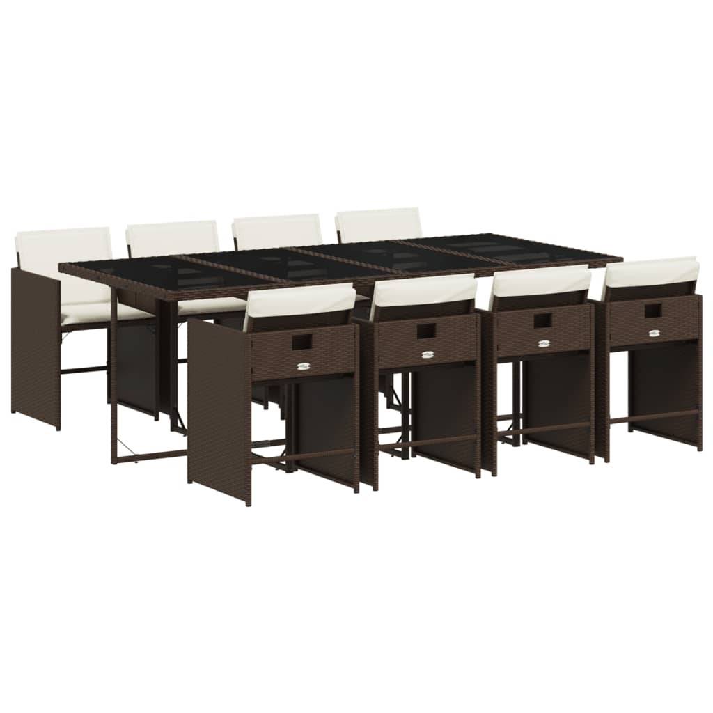 Set da Pranzo da Giardino 9pz con Cuscini Marrone in Polyrattan 3277868