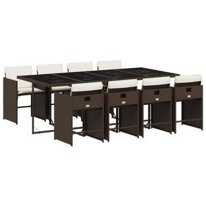Set da Pranzo da Giardino 9pz con Cuscini Marrone in Polyrattan 3277868