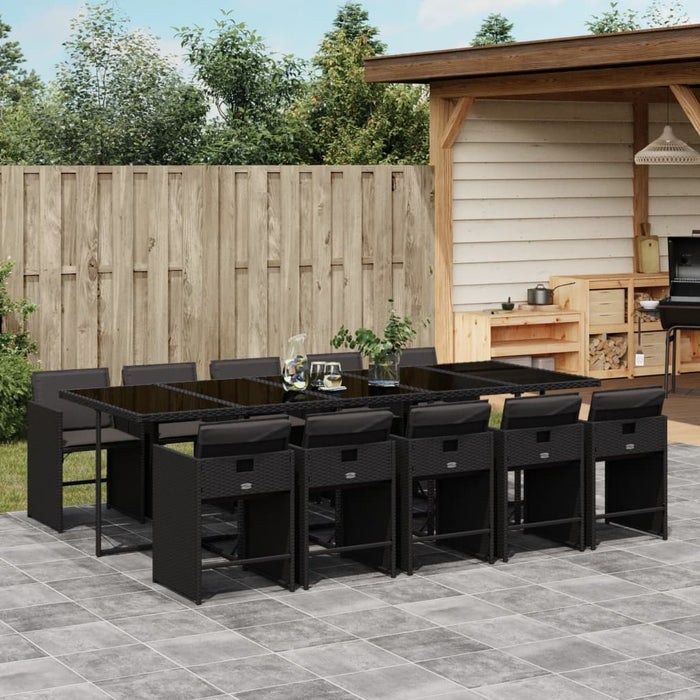 Set da Pranzo da Giardino 11 pz con Cuscini in Polyrattan Nero 3277878