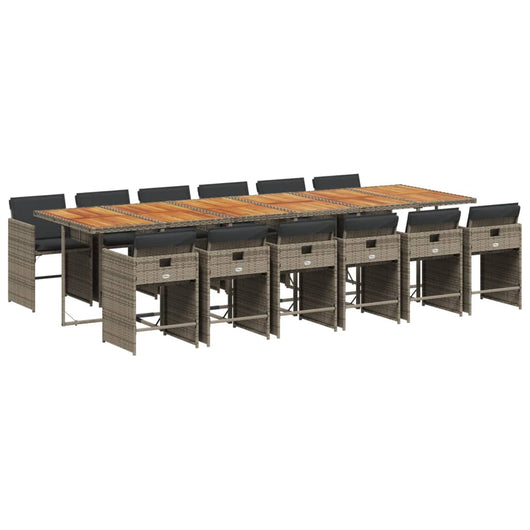 Set da Pranzo da Giardino 13pz con Cuscini Grigio in Polyrattan 3277897