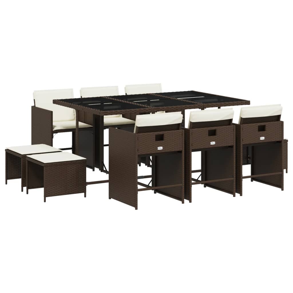 Set da Pranzo da Giardino 11 pz con Cuscini Polyrattan Marrone 3277916
