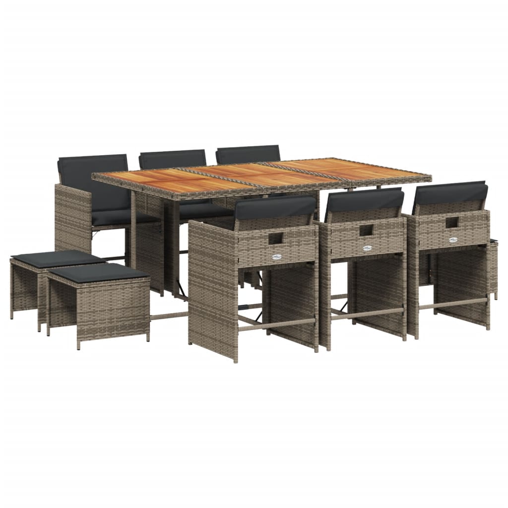 Set da Pranzo da Giardino 11pz con Cuscini in Polyrattan Grigio 3277921