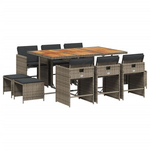 Set da Pranzo da Giardino 11pz con Cuscini in Polyrattan Grigio 3277921