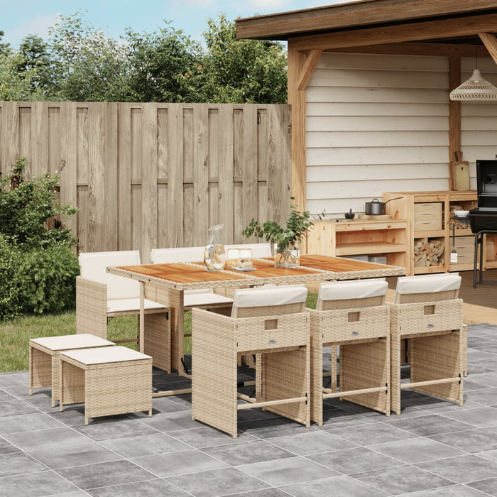 Set da Pranzo da Giardino 11 pz con Cuscini Beige in Polyrattan 3277923