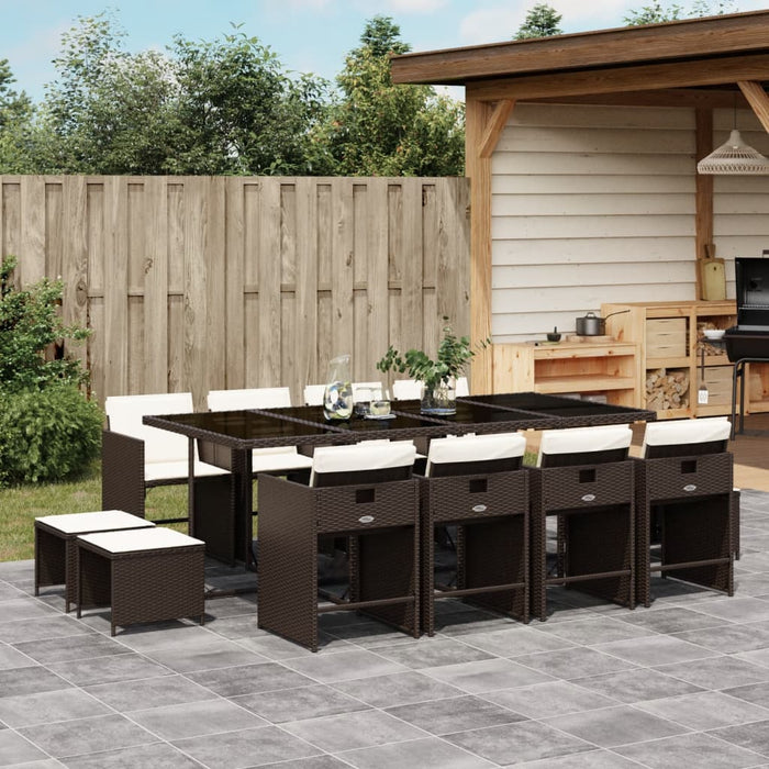 Set da Pranzo da Giardino 13pz con Cuscini Marrone Polyrattan 3277928