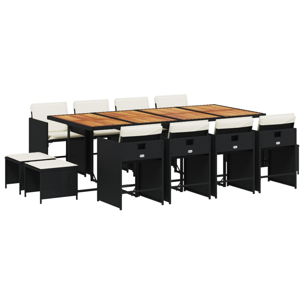 Set da Pranzo da Giardino 13pz con Cuscini Nero in Polyrattan 3277934
