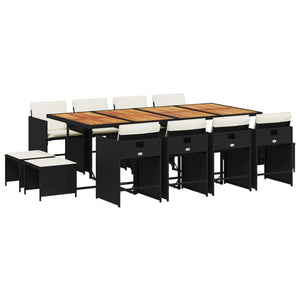Set da Pranzo da Giardino 13pz con Cuscini Nero in Polyrattan 3277934