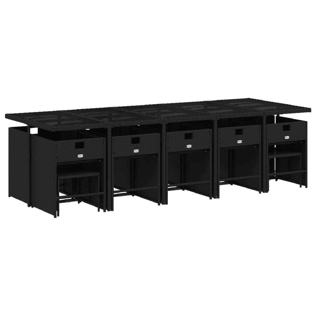 Set da Pranzo da Giardino 15 pz con Cuscini Nero in Polyrattan 3277937