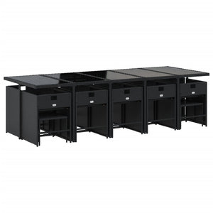 Set da Pranzo da Giardino 15 pz con Cuscini Nero in Polyrattan 3277938