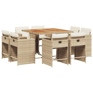 Set da Pranzo da Giardino 9 pz con Cuscini Beige in Polyrattan 3277971