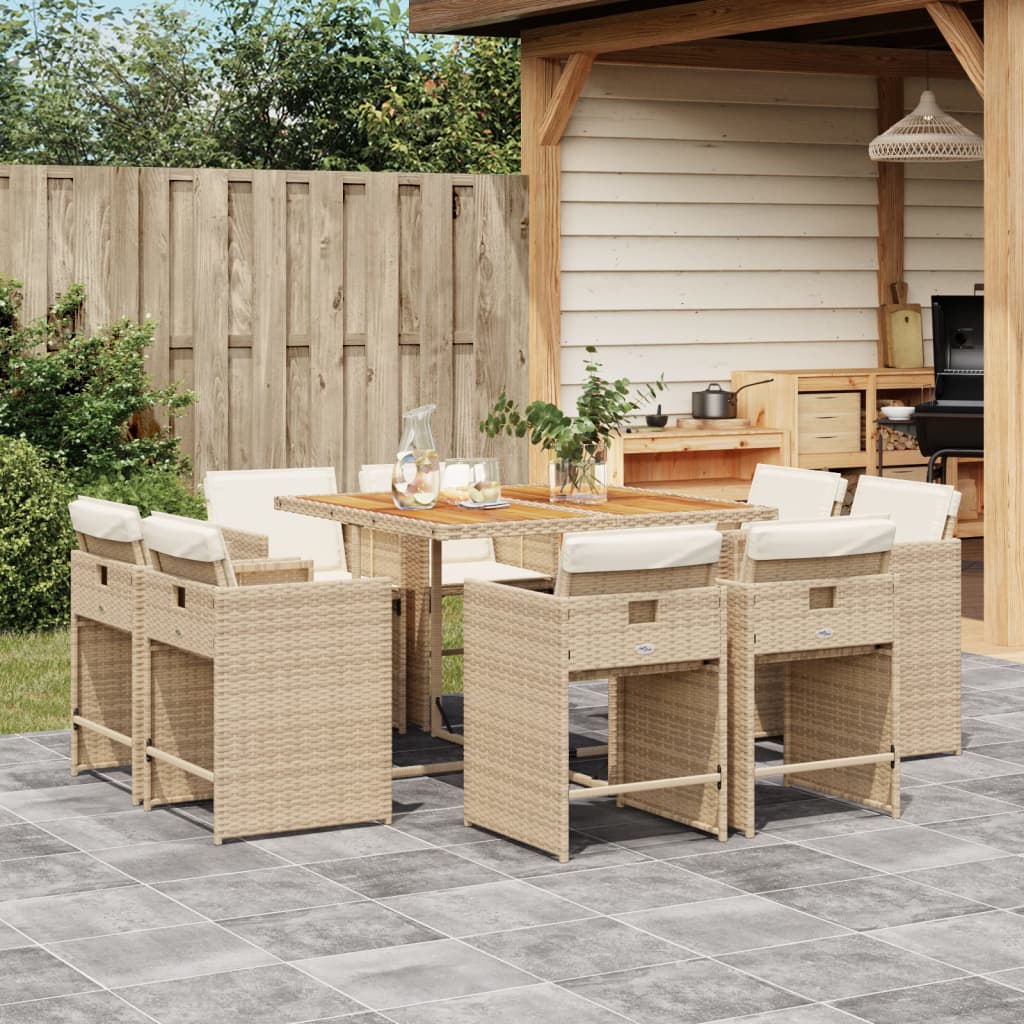 Set da Pranzo da Giardino 9 pz con Cuscini Beige in Polyrattan 3277971
