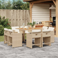 Set da Pranzo da Giardino 9 pz con Cuscini Beige in Polyrattan 3277971