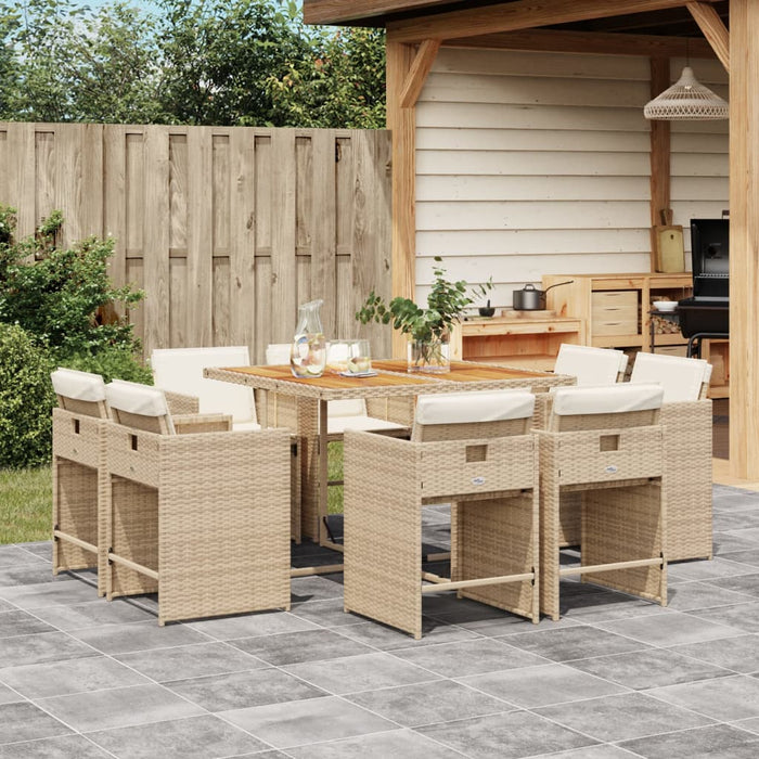 Set da Pranzo da Giardino 9 pz con Cuscini Beige in Polyrattan 3277971