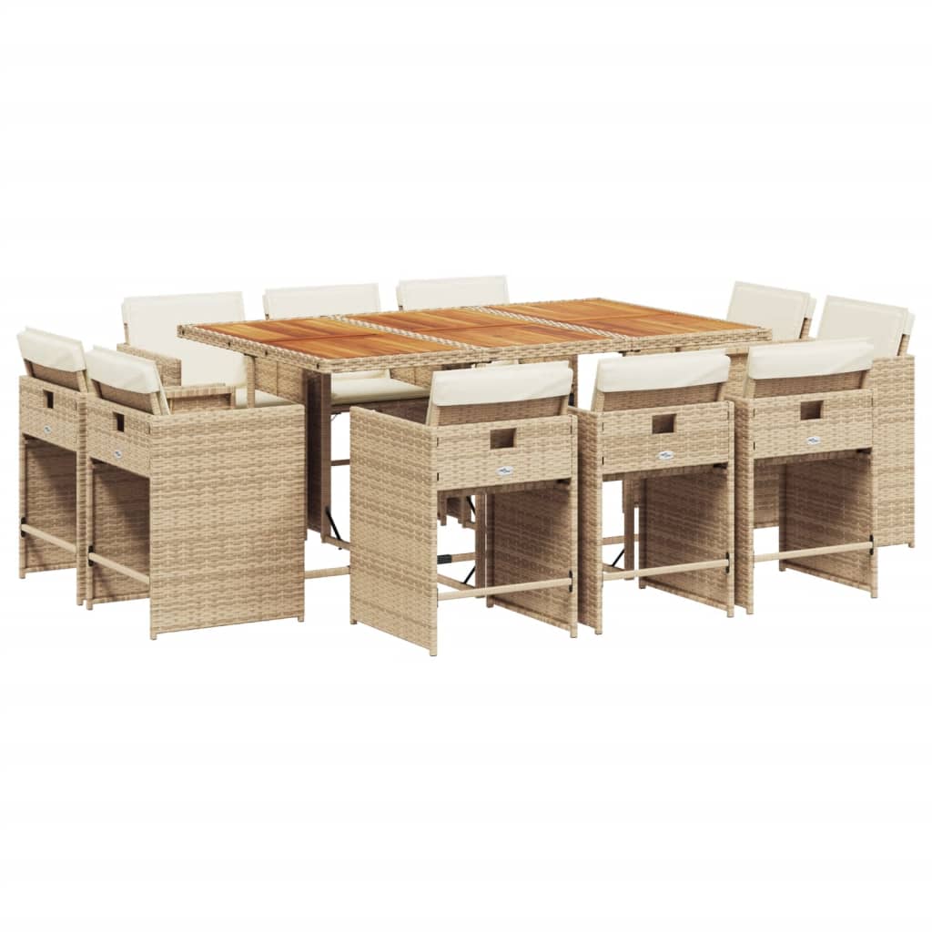 Set da Pranzo da Giardino 11 pz con Cuscini Beige in Polyrattan 3277983