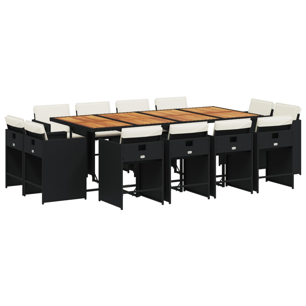Set da Pranzo da Giardino 13pz con Cuscini Nero in Polyrattan 3277994