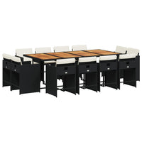 Set da Pranzo da Giardino 13pz con Cuscini Nero in Polyrattan 3277994