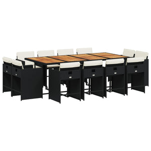 Set da Pranzo da Giardino 13pz con Cuscini Nero in Polyrattan 3277994