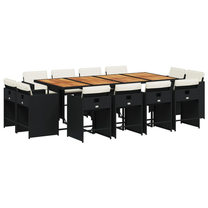 Set da Pranzo da Giardino 13pz con Cuscini Nero in Polyrattan 3277994