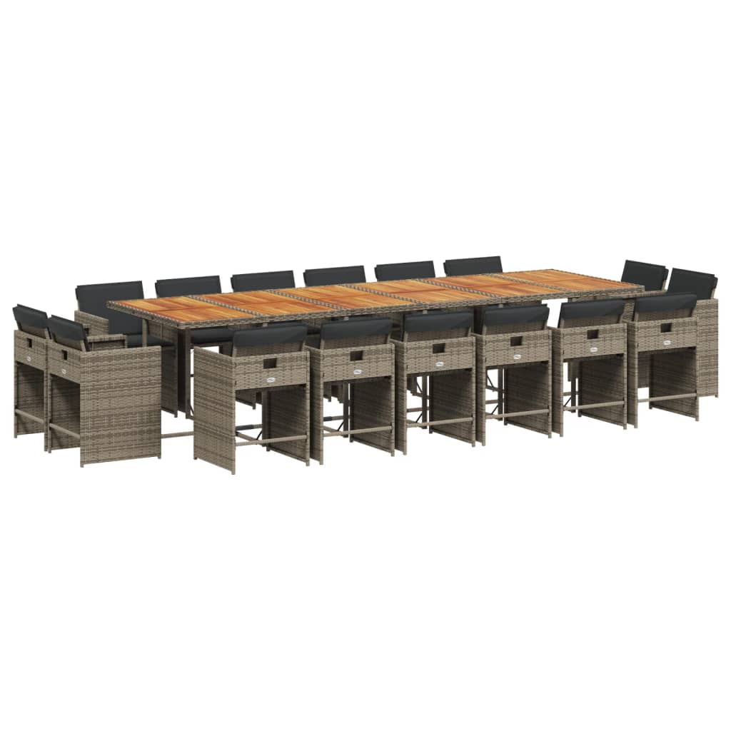 Set da Pranzo da Giardino 17pz con Cuscini Grigio in Polyrattan 3278017