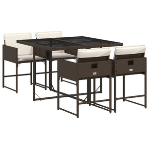 Set da Pranzo da Giardino 5pz con Cuscini in Polyrattan Marrone 3278024