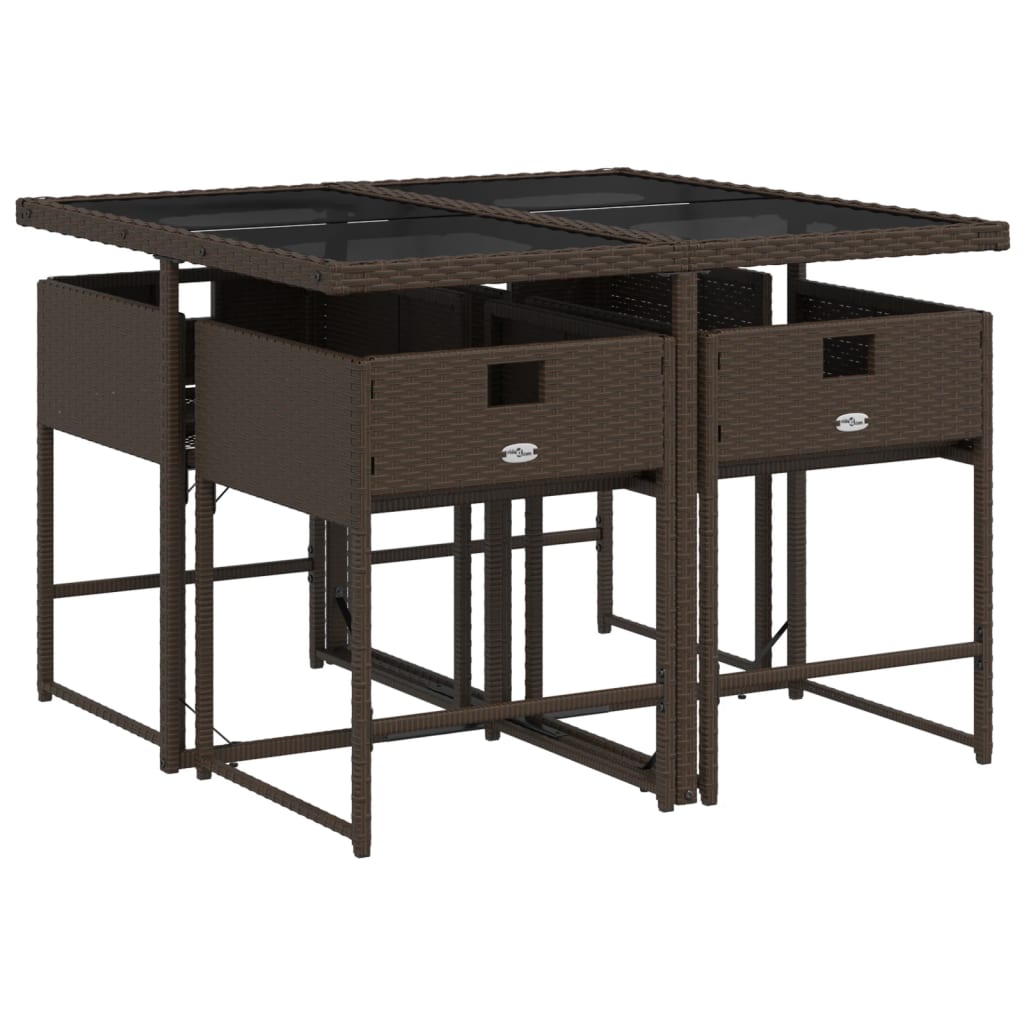 Set da Pranzo da Giardino 5pz con Cuscini in Polyrattan Marrone 3278024