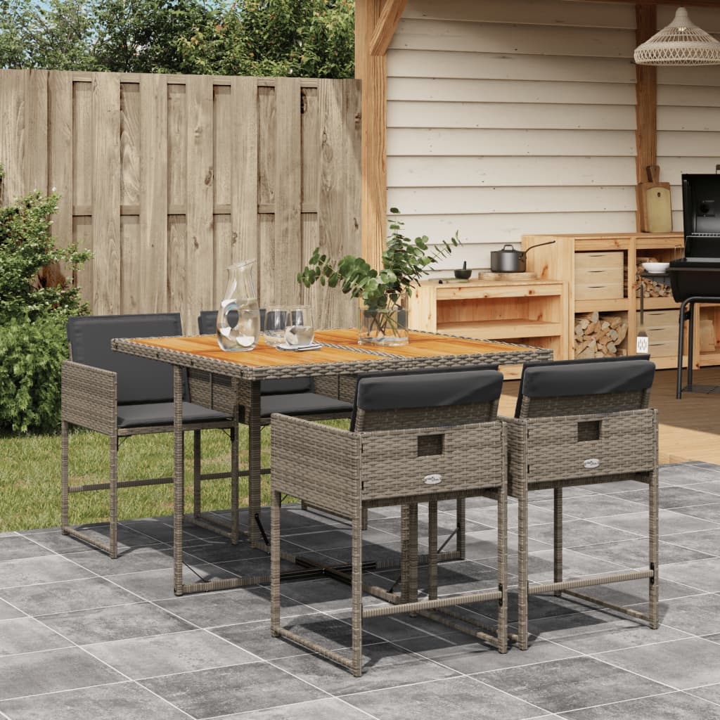 Set da Pranzo da Giardino 5 pz con Cuscini in Polyrattan Grigio 3278029