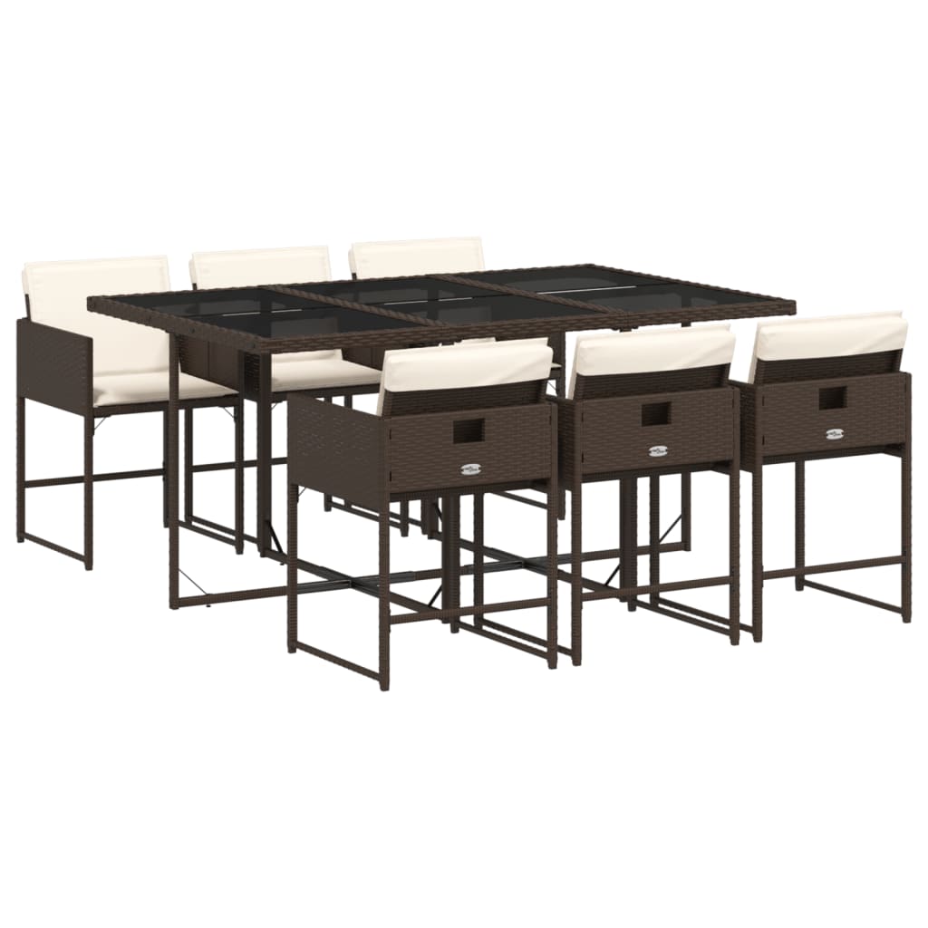 Set da Pranzo da Giardino 7pz con Cuscini in Polyrattan Marrone 3278036