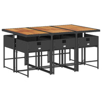 Set da Pranzo da Giardino 7 pz Nero con Cuscini in Polyrattan