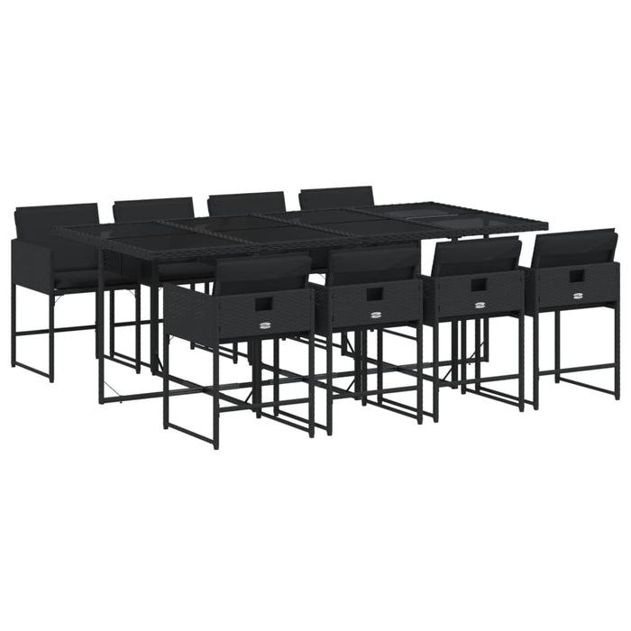 Set da Pranzo da Giardino 9 pz con Cuscini Nero in Polyrattan 3278046
